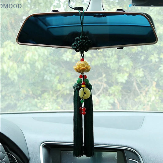 Car Good Luck Lotus Pendant Fashion Car Interior Decora Ornaments Rearview Mirror Pendant Ping An Buckle Chinese Knot Decoration