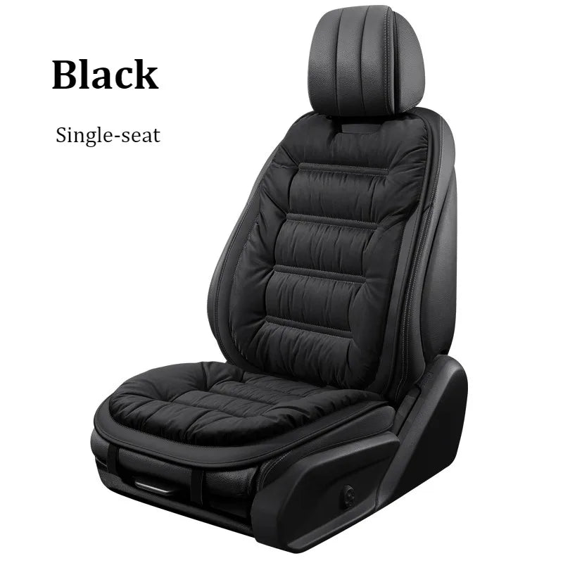 1pc Elegant Down Feather Car Seat Cushion Plush PU Leather Thick Warm Cozy Comfortable for Autumn Winter