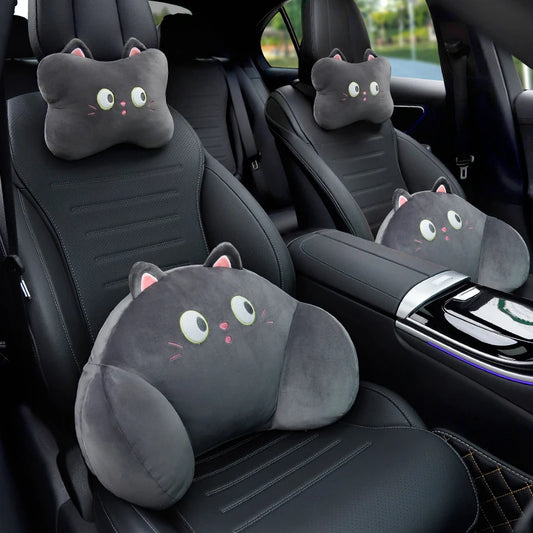 1Set Cute Cartoon Plush Car Headrest Neck Pillow Waist Back Cushion Auto Interior Decoration DIY Accessories