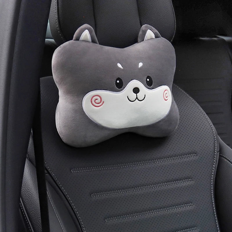 1Set Cute Cartoon Plush Car Headrest Neck Pillow Waist Back Cushion Auto Interior Decoration DIY Accessories