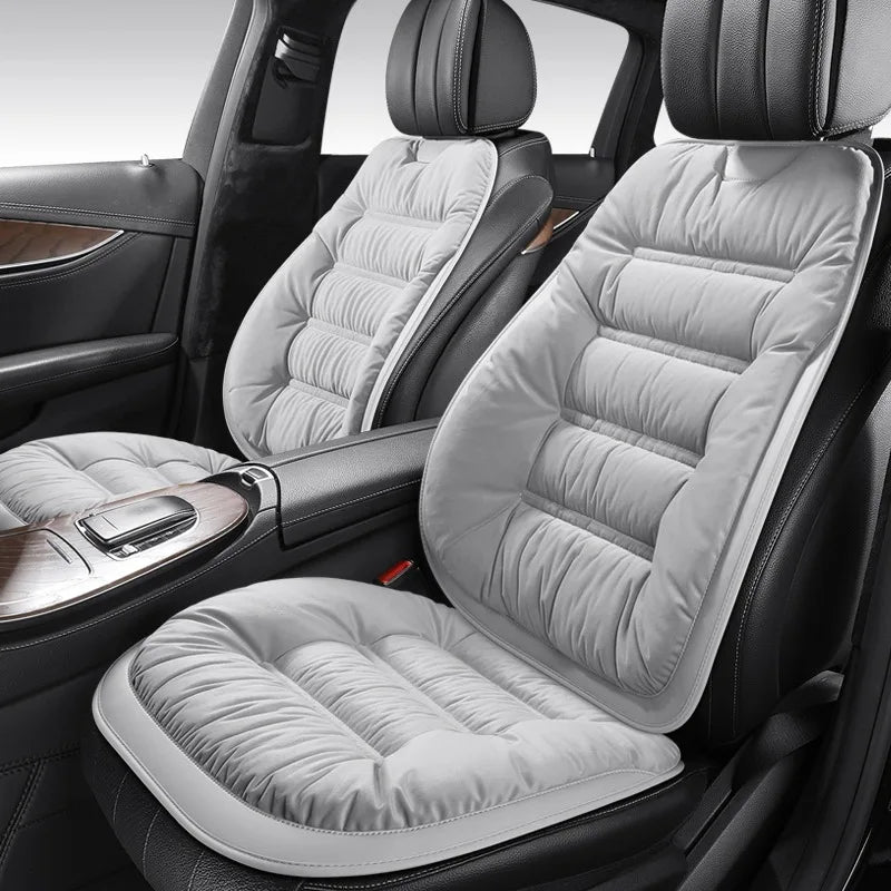 1pc Elegant Down Feather Car Seat Cushion Plush PU Leather Thick Warm Cozy Comfortable for Autumn Winter