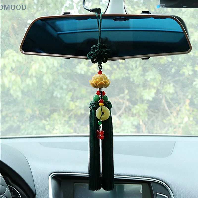 Car Good Luck Lotus Pendant Fashion Car Interior Decora Ornaments Rearview Mirror Pendant Ping An Buckle Chinese Knot Decoration