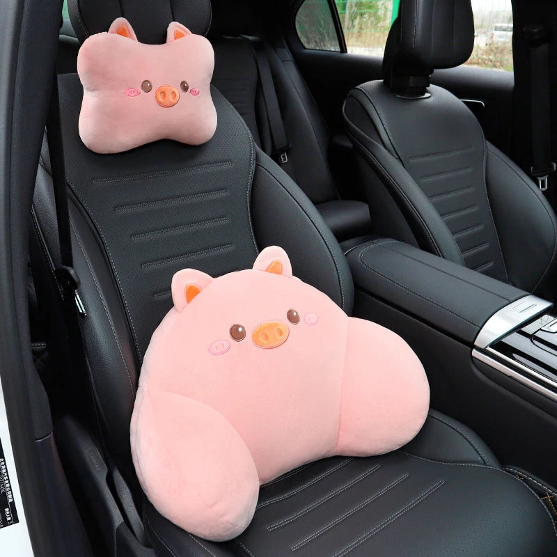 1Set Cute Cartoon Plush Car Headrest Neck Pillow Waist Back Cushion Auto Interior Decoration DIY Accessories
