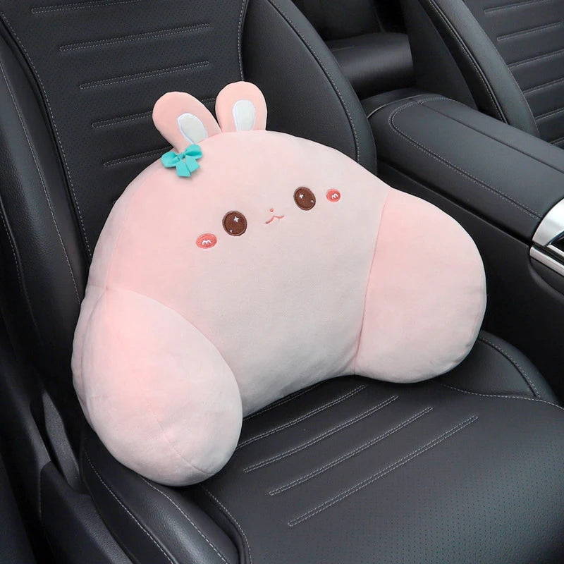 1Set Cute Cartoon Plush Car Headrest Neck Pillow Waist Back Cushion Auto Interior Decoration DIY Accessories