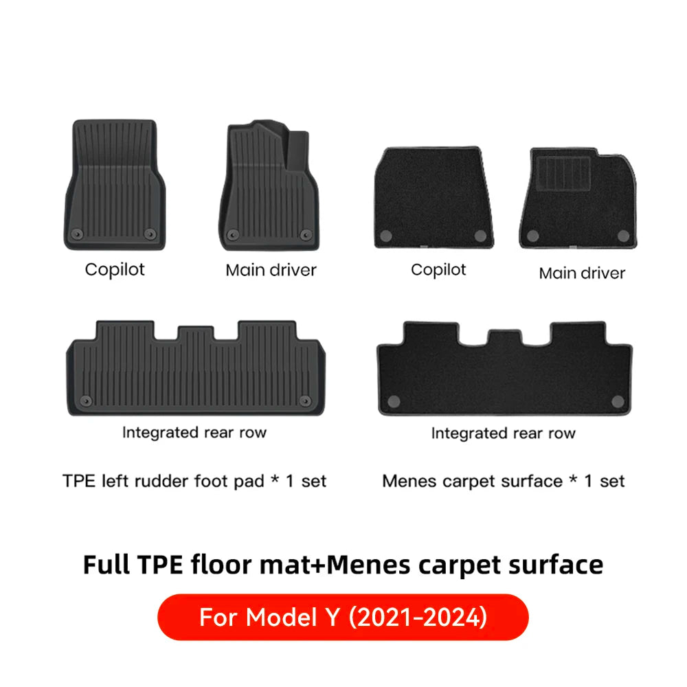 YZ TPE Car Floor Mats for Tesla Model 3 Y Highland Juniper 2019-2025 Luggage Mat Set Four Seasons Waterproof Anti-slip Trunk Mat