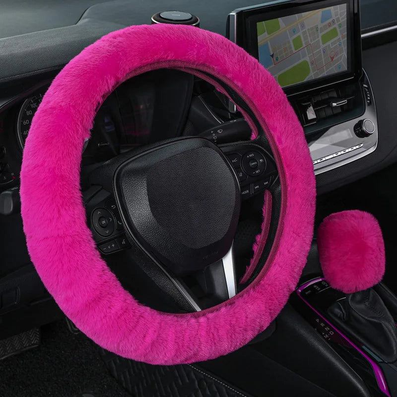 Heated & Ultra Soft Fluffy Steering Wheel Cover For Winter Warm 3pcs/Set, for Women's Car Interior Accessories，Universal 15 inch
