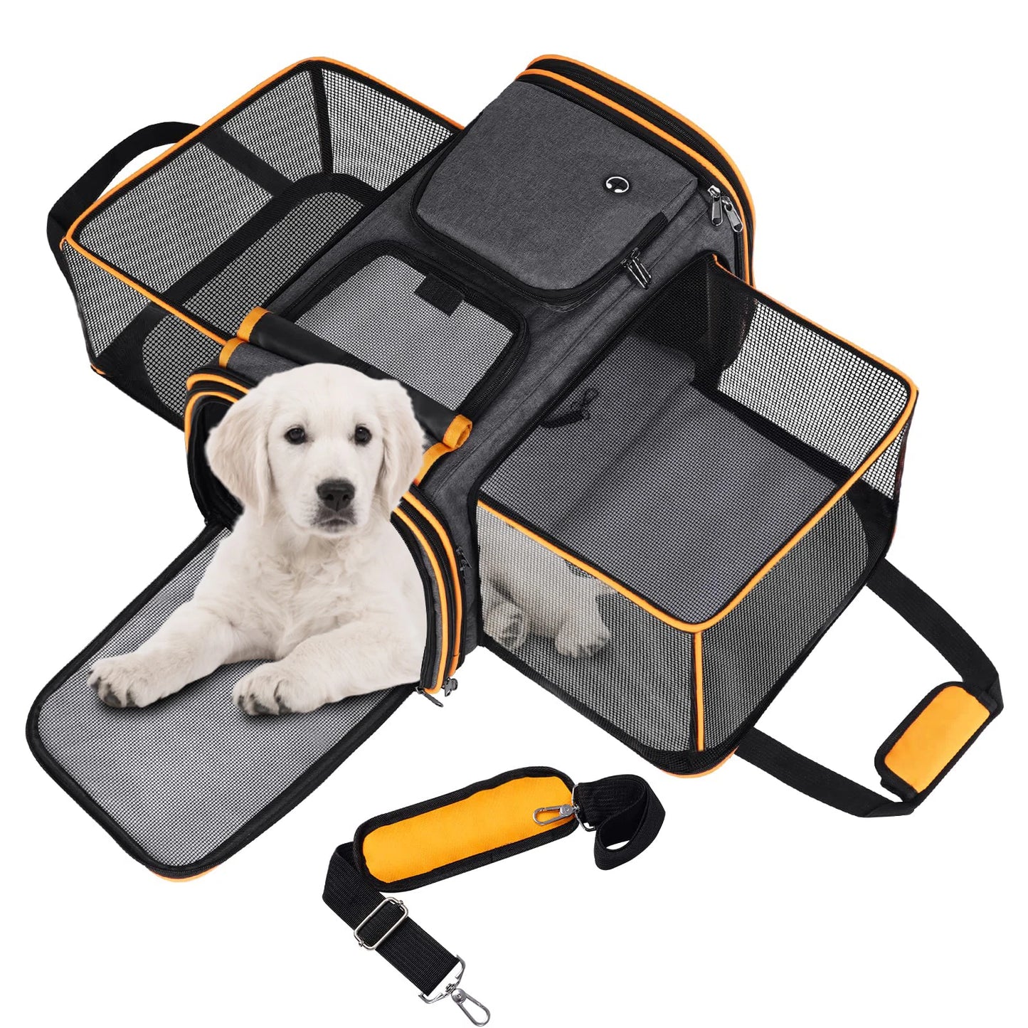 Large Reversible Expandable Cat and Dog Carrier - with fleece pad and pockets for cats/dogs up to 24 lbs Travel Pet Carrier