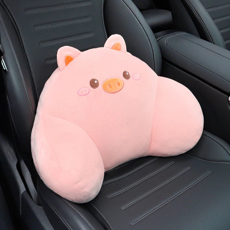 1Set Cute Cartoon Plush Car Headrest Neck Pillow Waist Back Cushion Auto Interior Decoration DIY Accessories