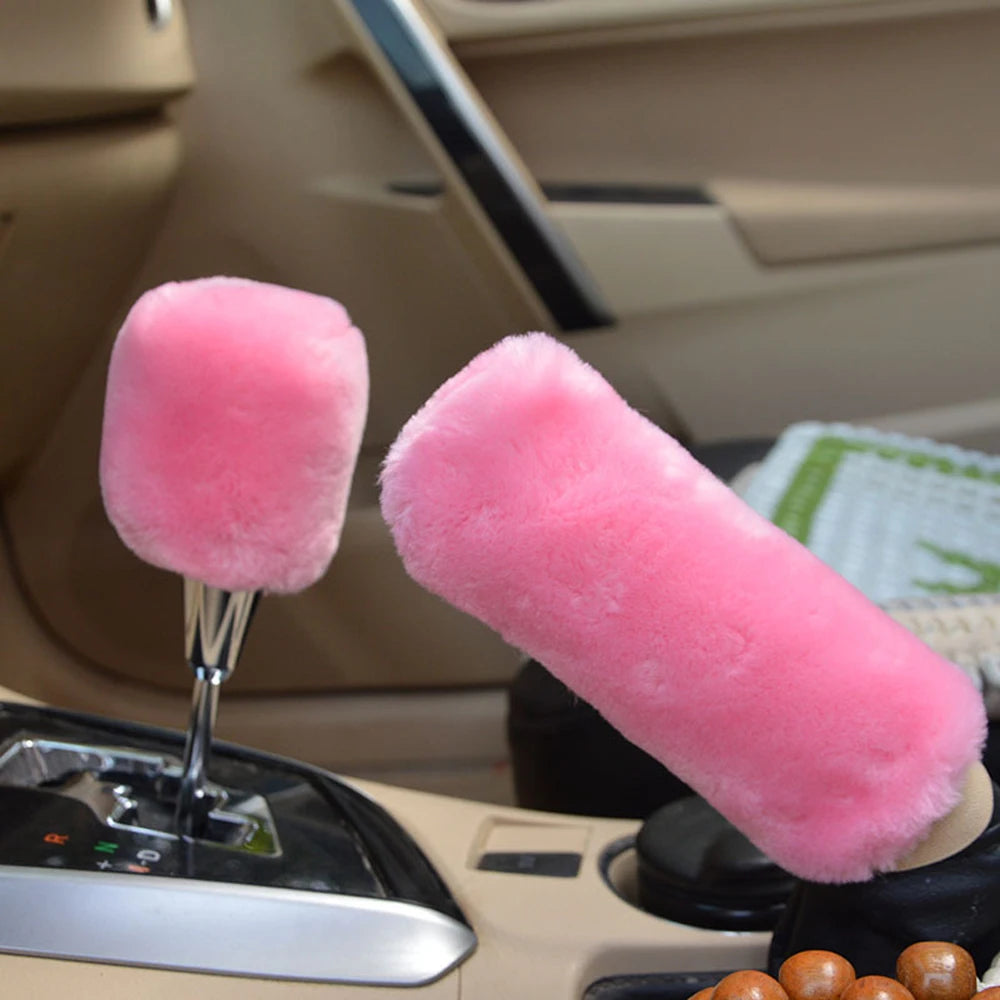 2 Pieces Of Car Plush Handbrake Cover Shift Knob Cover Autumn And Winter Car Plush Handbrake Cover Soft And Warm Handbrake Cover