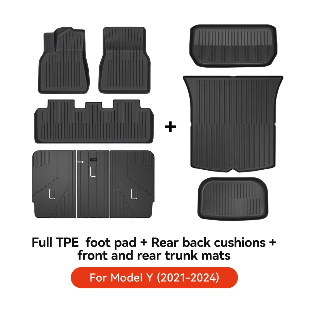 YZ TPE Car Floor Mats for Tesla Model 3 Y Highland Juniper 2019-2025 Luggage Mat Set Four Seasons Waterproof Anti-slip Trunk Mat