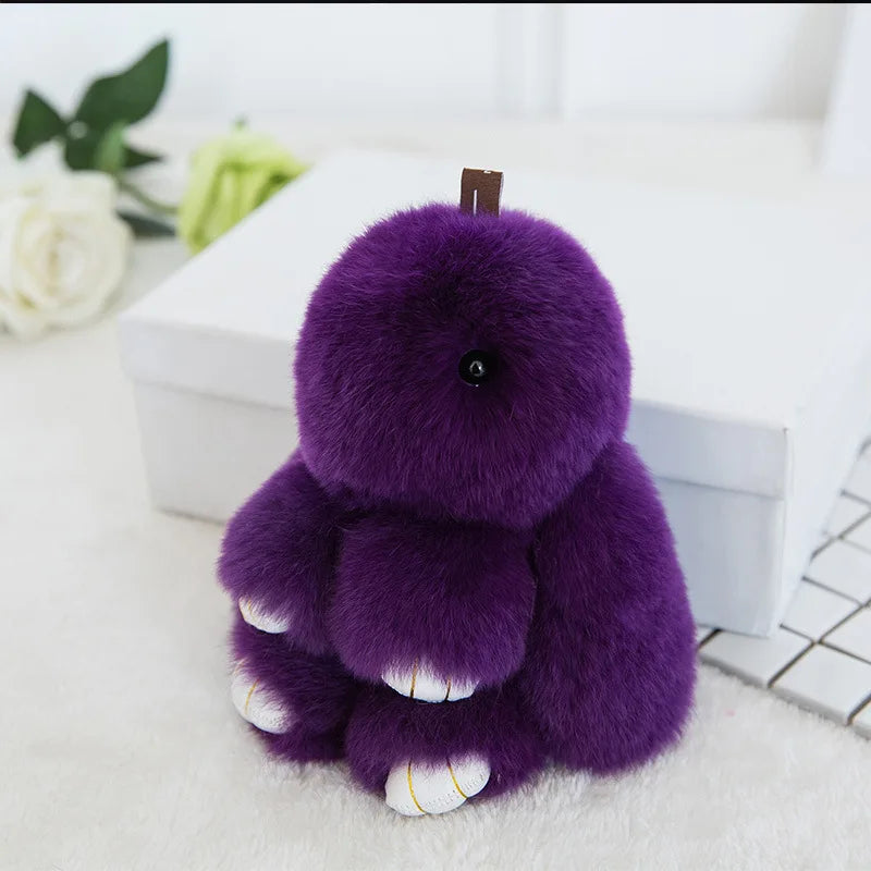 Fluffy Cute Bunny 18CM Real Fur Keychain Rex Rabbit Pom Pom Gift Toy Doll Women Bag Pendant Charm Car Key Keyring Metal ring