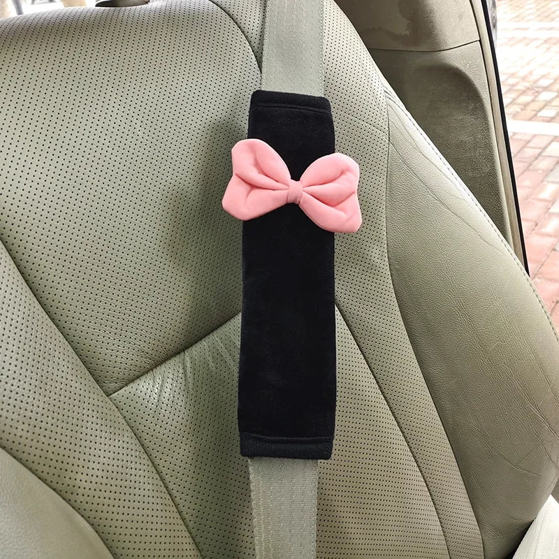 2pcs Cute Bownot Car Seat Belt Shoulder Cover Car Safety Belt Cover Anti-stranglehold Car Interior Accessories Girl Gift