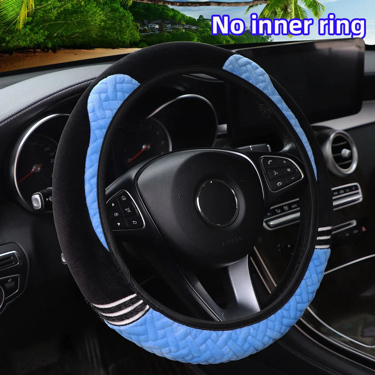 Super soft plush ear winter warm-hand car rimless steering wheel cover suitable for 14.5 - 15 inch car accessories for women