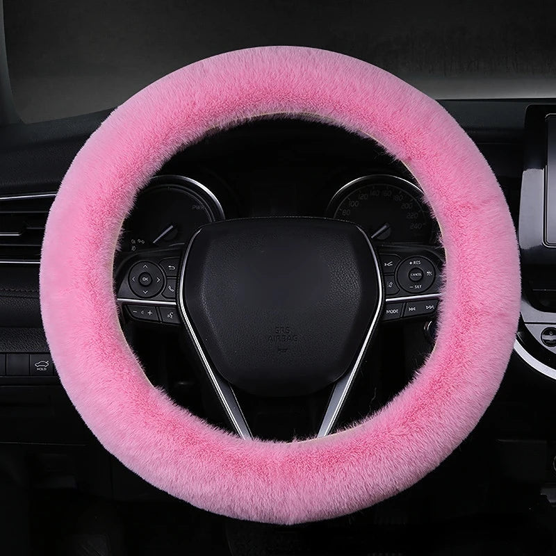 Heated & Ultra Soft Fluffy Steering Wheel Cover For Winter Warm 3pcs/Set, for Women's Car Interior Accessories，Universal 15 inch
