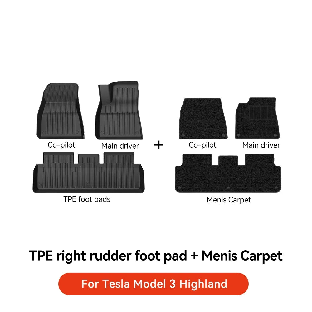 YZ TPE Car Floor Mats for Tesla Model 3 Y Highland Juniper 2019-2025 Luggage Mat Set Four Seasons Waterproof Anti-slip Trunk Mat