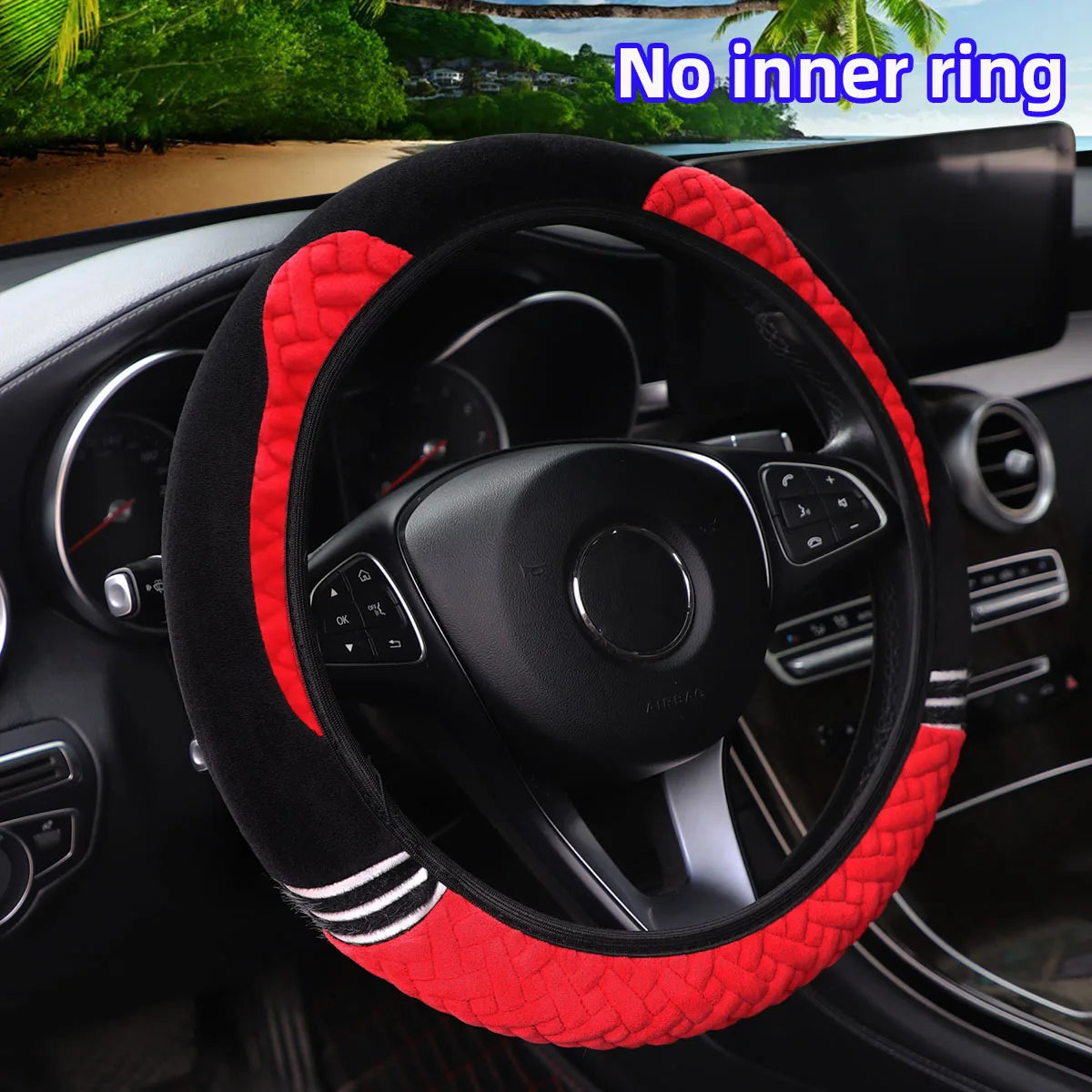 Super soft plush ear winter warm-hand car rimless steering wheel cover suitable for 14.5 - 15 inch car accessories for women