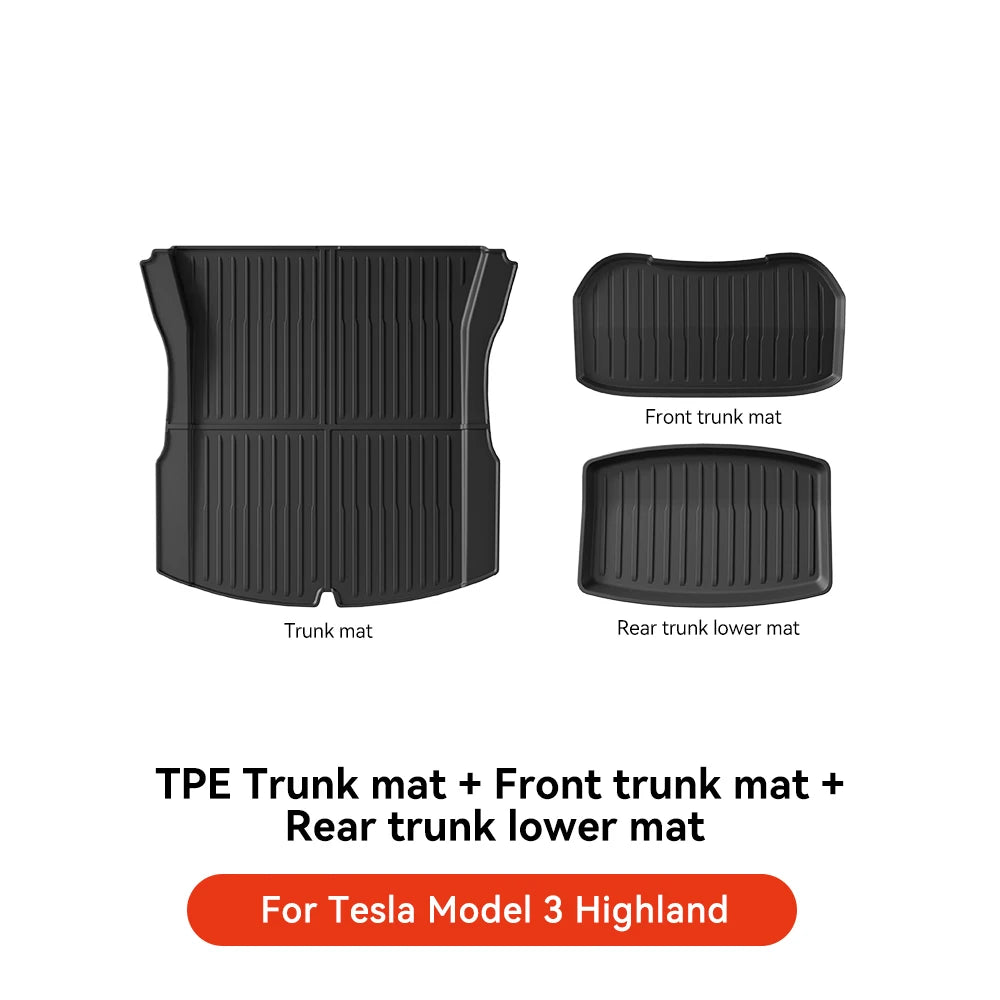 YZ TPE Car Floor Mats for Tesla Model 3 Y Highland Juniper 2019-2025 Luggage Mat Set Four Seasons Waterproof Anti-slip Trunk Mat