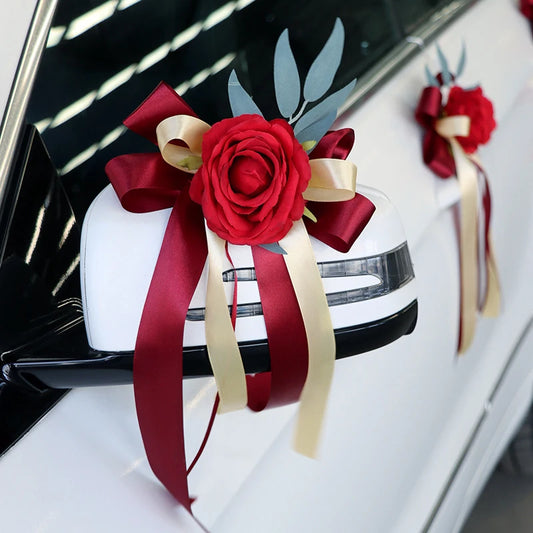 Creative Wedding Car Decoration Door Handles Rearview Mirror Decorate Flower Accessories Simulated Rose Wedding Car Decoration