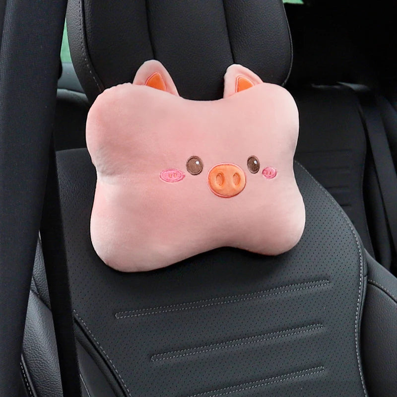 1Set Cute Cartoon Plush Car Headrest Neck Pillow Waist Back Cushion Auto Interior Decoration DIY Accessories