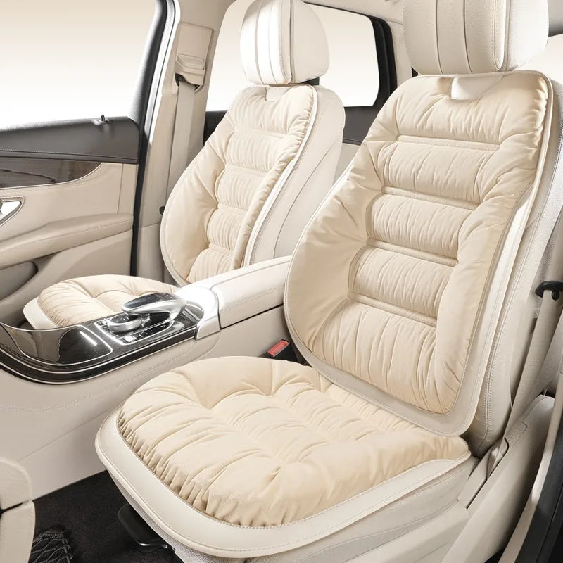 1pc Elegant Down Feather Car Seat Cushion Plush PU Leather Thick Warm Cozy Comfortable for Autumn Winter