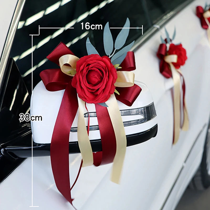 Creative Wedding Car Decoration Door Handles Rearview Mirror Decorate Flower Accessories Simulated Rose Wedding Car Decoration