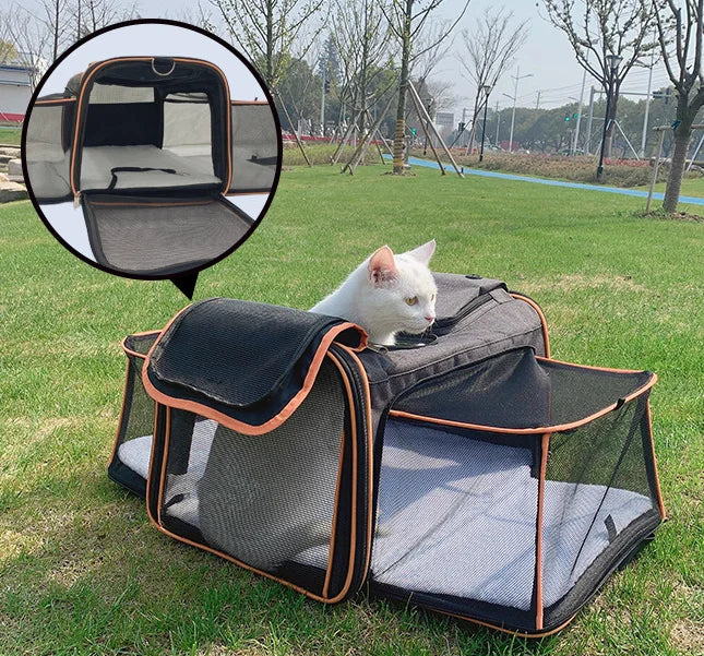 Large Reversible Expandable Cat and Dog Carrier - with fleece pad and pockets for cats/dogs up to 24 lbs Travel Pet Carrier