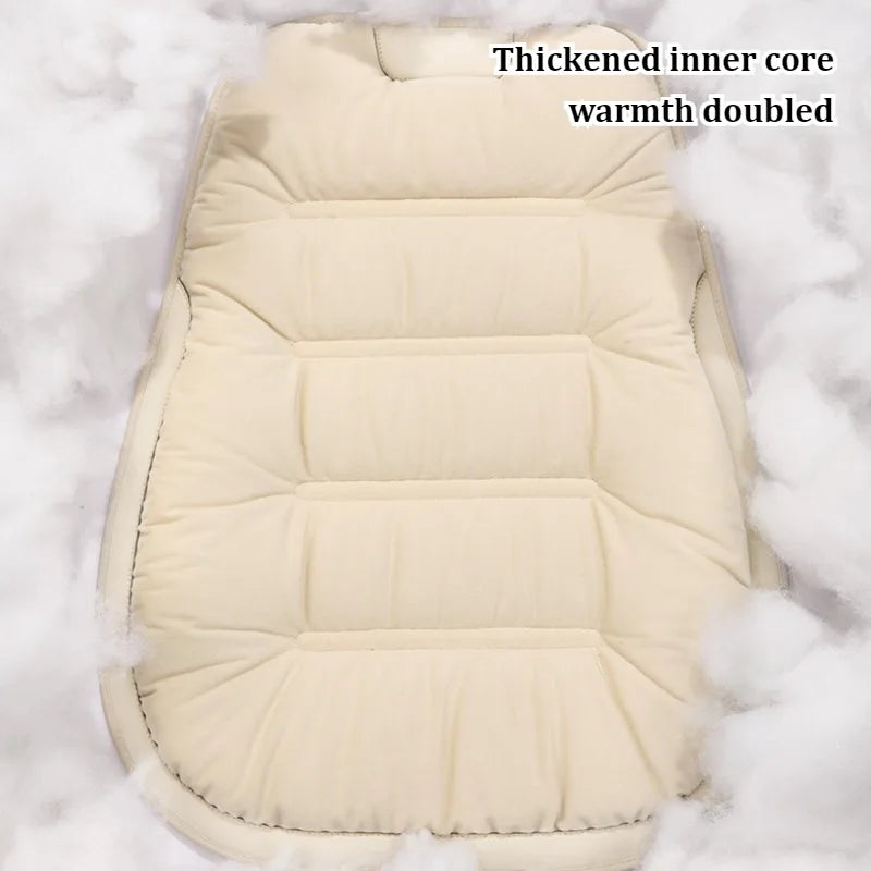 1pc Elegant Down Feather Car Seat Cushion Plush PU Leather Thick Warm Cozy Comfortable for Autumn Winter