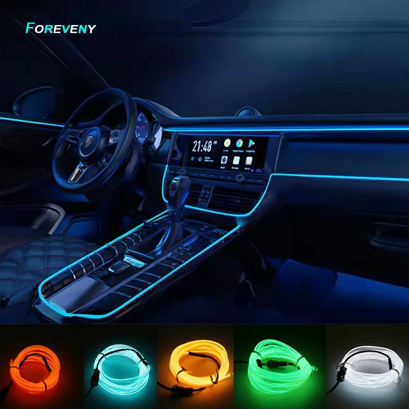 5m Car Interior Accessories Atmosphere Lamp EL Cold Light Line DIY Decorative Dashboard Console Auto LED Ambient Lights