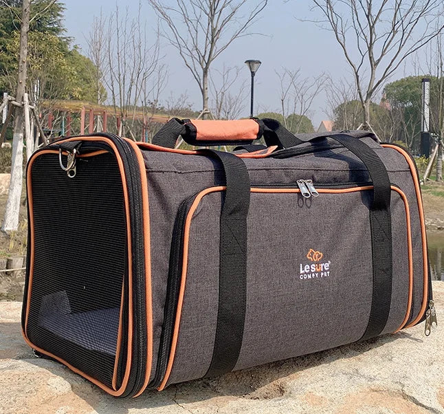 Large Reversible Expandable Cat and Dog Carrier - with fleece pad and pockets for cats/dogs up to 24 lbs Travel Pet Carrier