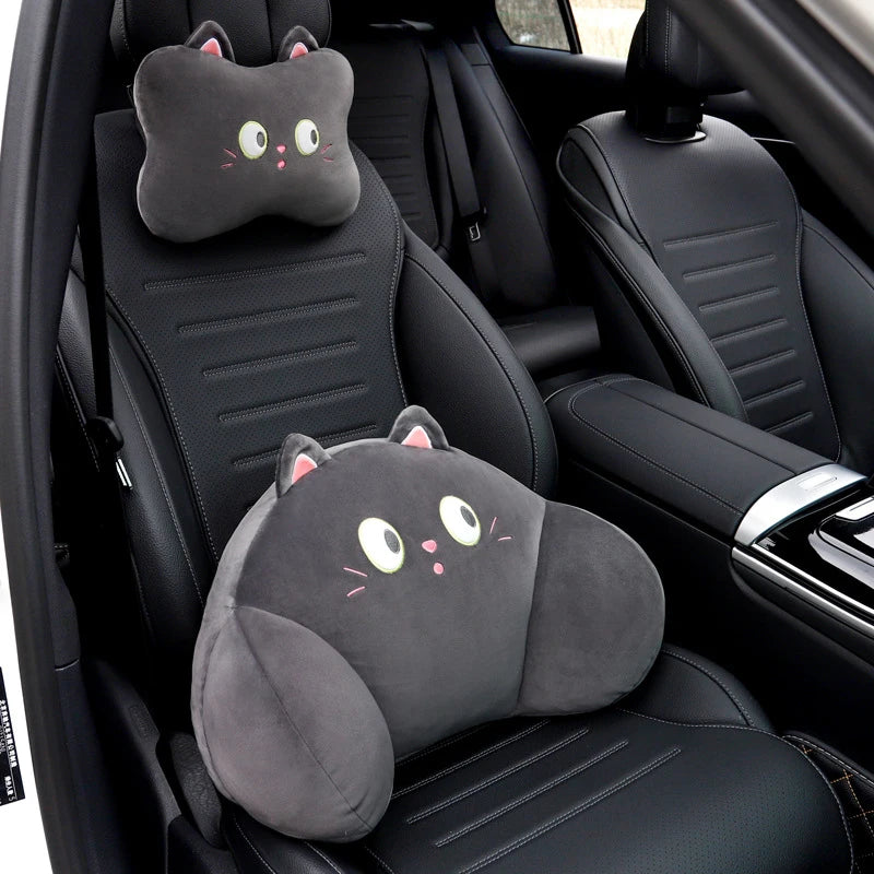1Set Cute Cartoon Plush Car Headrest Neck Pillow Waist Back Cushion Auto Interior Decoration DIY Accessories