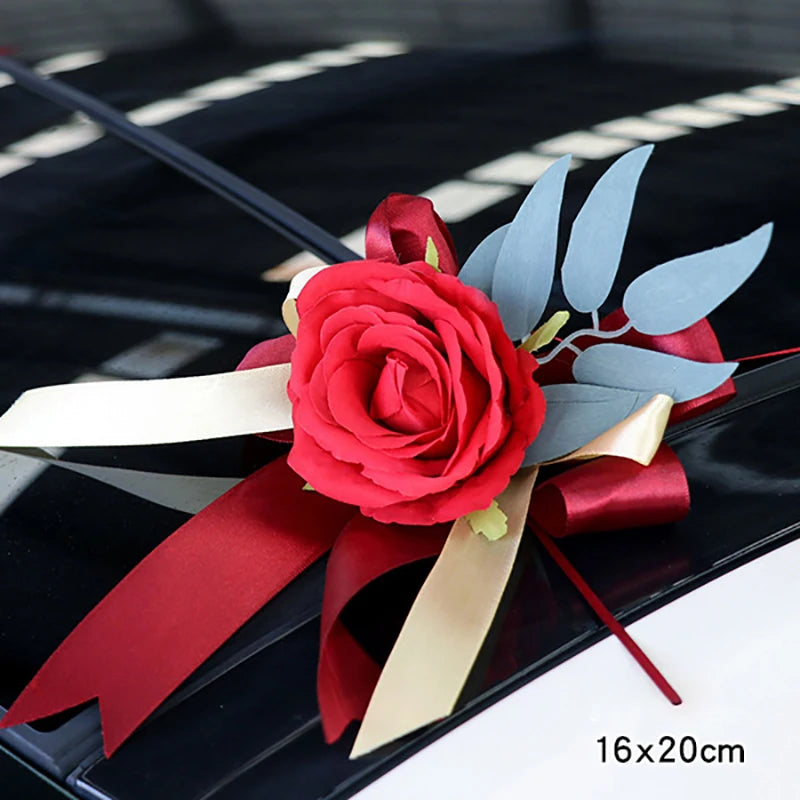 Creative Wedding Car Decoration Door Handles Rearview Mirror Decorate Flower Accessories Simulated Rose Wedding Car Decoration