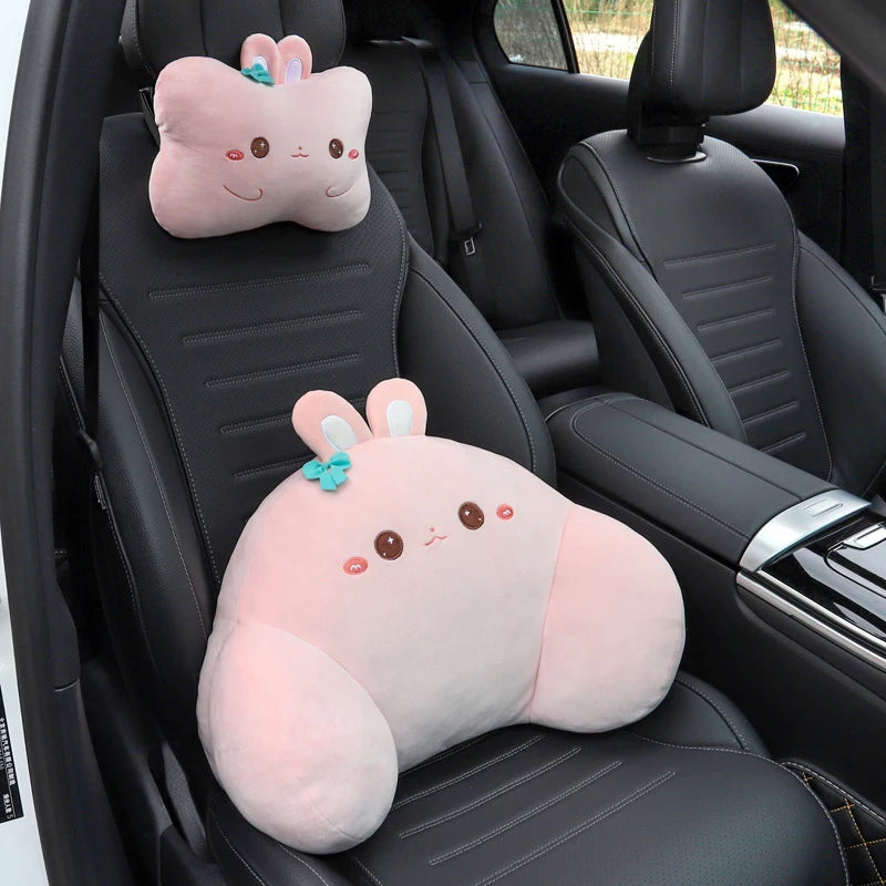 1Set Cute Cartoon Plush Car Headrest Neck Pillow Waist Back Cushion Auto Interior Decoration DIY Accessories
