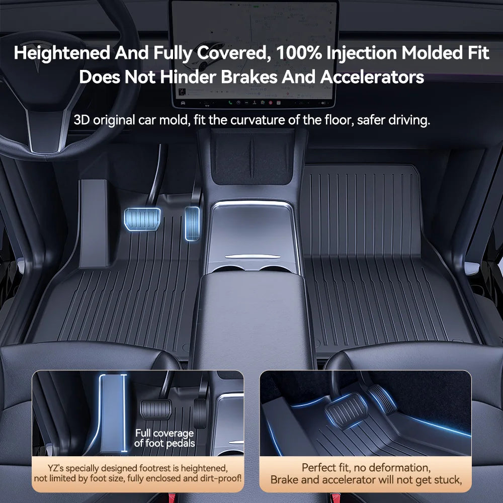 YZ TPE Car Floor Mats for Tesla Model 3 Y Highland Juniper 2019-2025 Luggage Mat Set Four Seasons Waterproof Anti-slip Trunk Mat