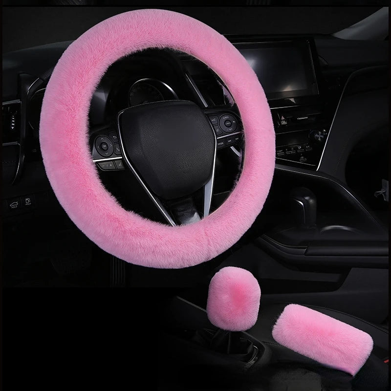 Heated & Ultra Soft Fluffy Steering Wheel Cover For Winter Warm 3pcs/Set, for Women's Car Interior Accessories，Universal 15 inch