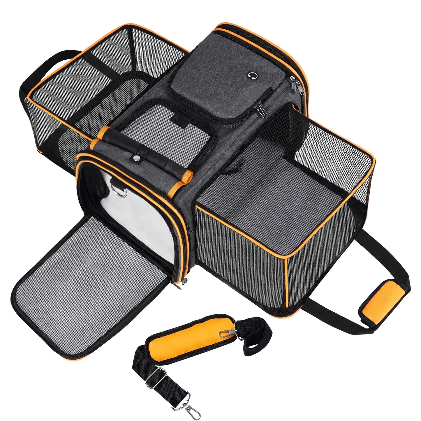 Large Reversible Expandable Cat and Dog Carrier - with fleece pad and pockets for cats/dogs up to 24 lbs Travel Pet Carrier