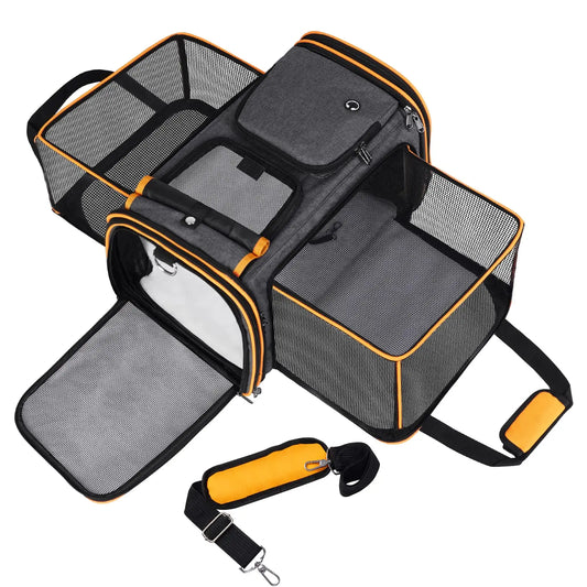 Large Reversible Expandable Cat and Dog Carrier - with fleece pad and pockets for cats/dogs up to 24 lbs Travel Pet Carrier