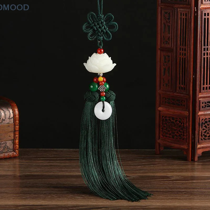 Car Good Luck Lotus Pendant Fashion Car Interior Decora Ornaments Rearview Mirror Pendant Ping An Buckle Chinese Knot Decoration