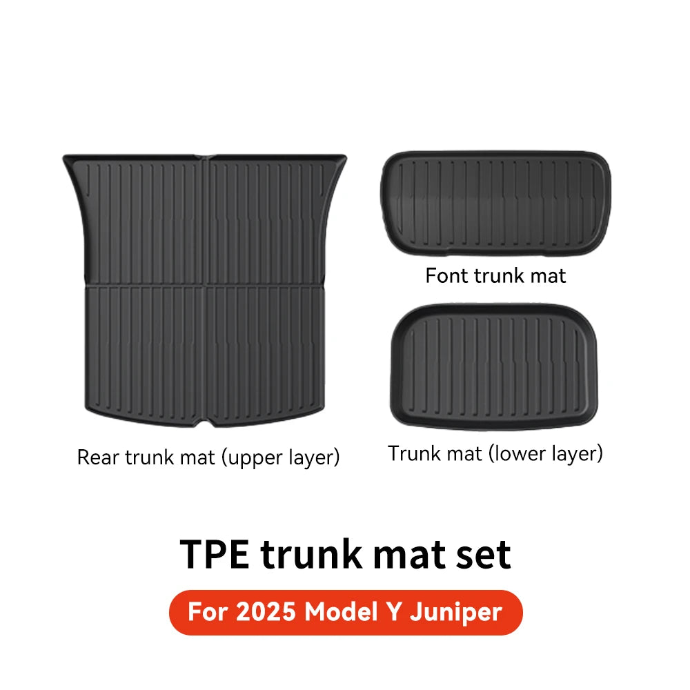 YZ TPE Car Floor Mats for Tesla Model 3 Y Highland Juniper 2019-2025 Luggage Mat Set Four Seasons Waterproof Anti-slip Trunk Mat