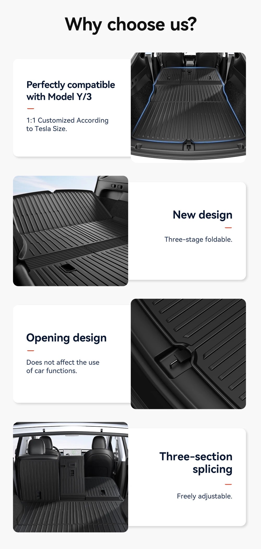 YZ TPE Car Floor Mats for Tesla Model 3 Y Highland Juniper 2019-2025 Luggage Mat Set Four Seasons Waterproof Anti-slip Trunk Mat