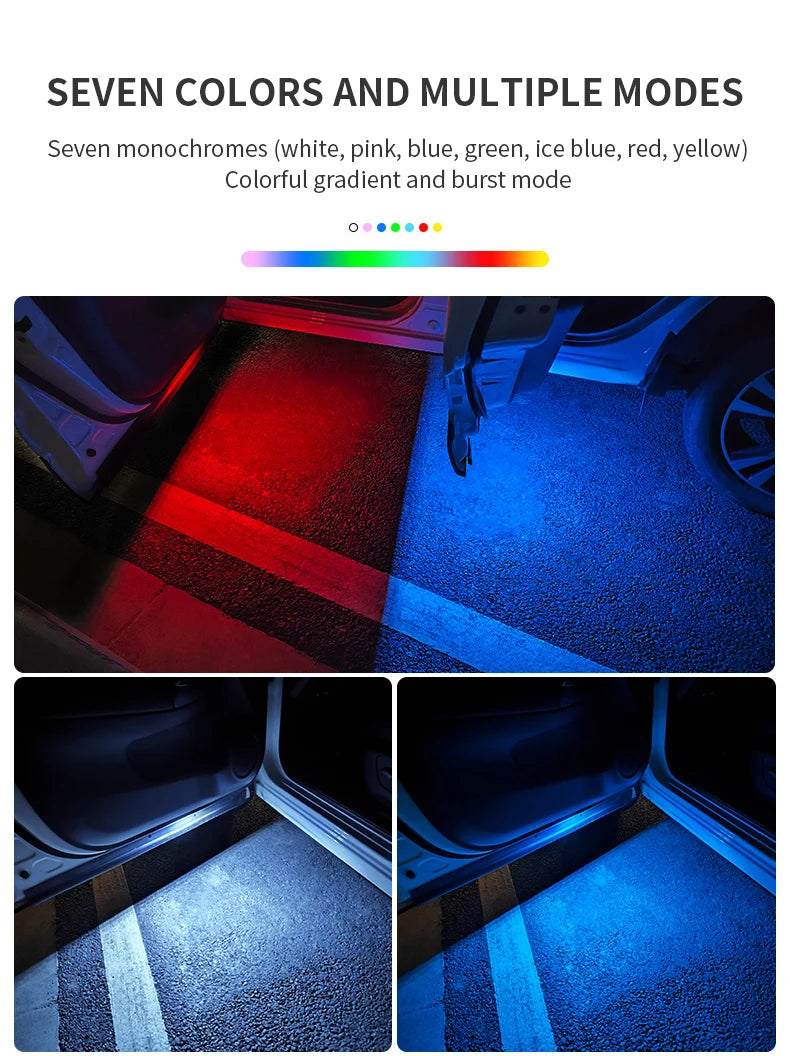 2Pcs Car LED Door Lights RGB Led Wireless Door Warning Lights USB Welcome Door Sill Projector Magnetic Auto Ambient Lamp Puddle