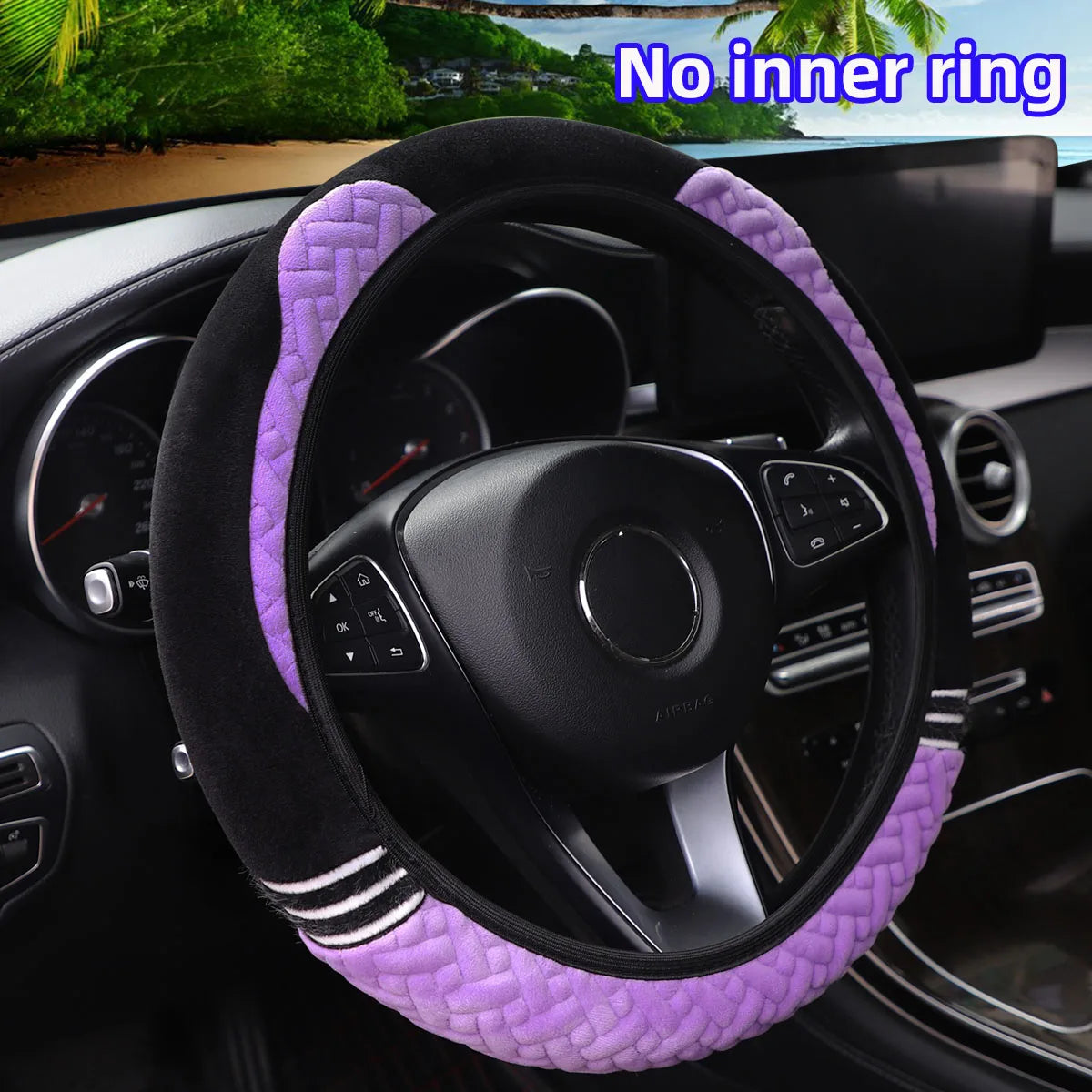 Super soft plush ear winter warm-hand car rimless steering wheel cover suitable for 14.5 - 15 inch car accessories for women