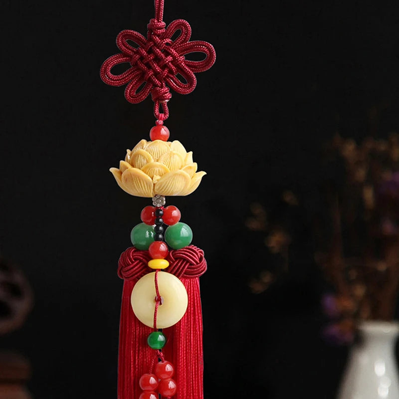Car Good Luck Lotus Pendant Fashion Car Interior Decora Ornaments Rearview Mirror Pendant Ping An Buckle Chinese Knot Decoration