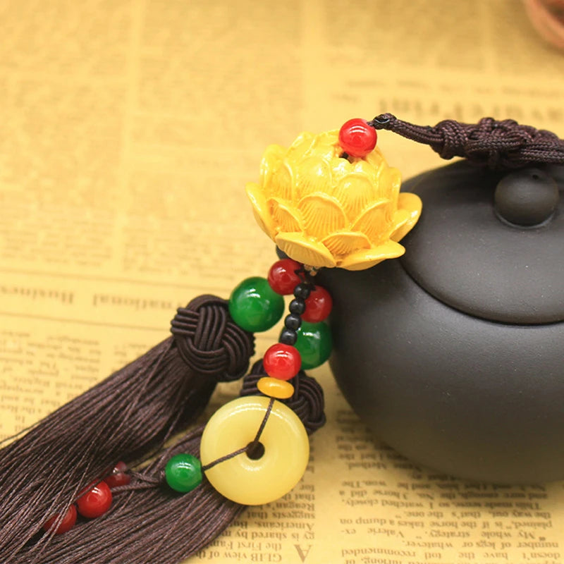 Car Good Luck Lotus Pendant Fashion Car Interior Decora Ornaments Rearview Mirror Pendant Ping An Buckle Chinese Knot Decoration