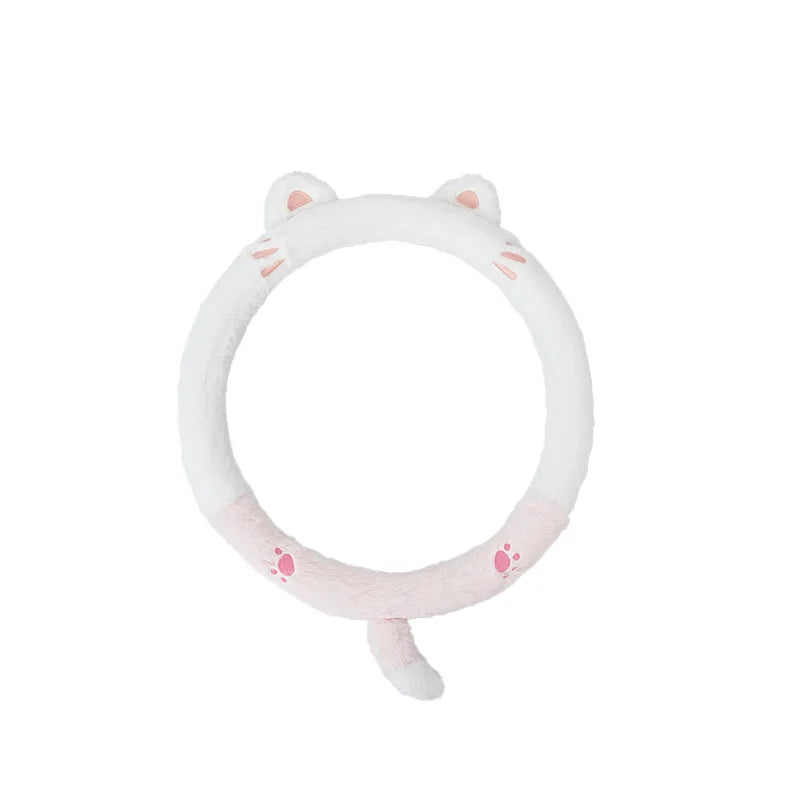 Autumn and Winter Steering Wheel Cover Plush Cartoon Warm Anti-freeze Anti-slip Car with Set of Cute Car Accessories Rabbit Ears
