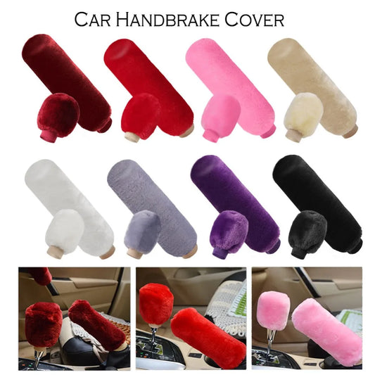 2 Pieces Of Car Plush Handbrake Cover Shift Knob Cover Autumn And Winter Car Plush Handbrake Cover Soft And Warm Handbrake Cover