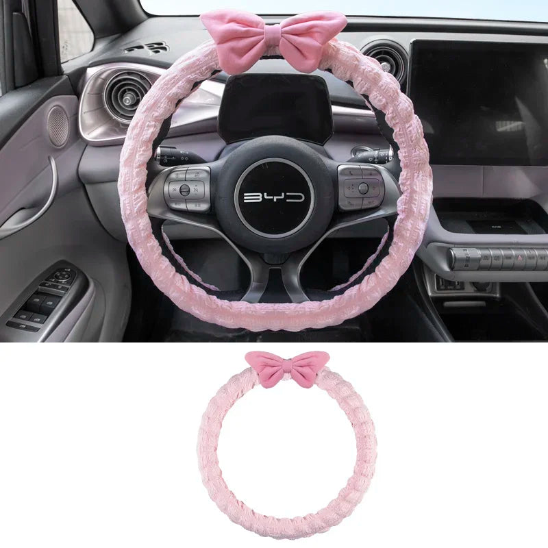 Car Steering Wheel Cover New WInter Warm Soft Plush Cartoon Car bowknot Interior Accessories 38cm Handble Cover