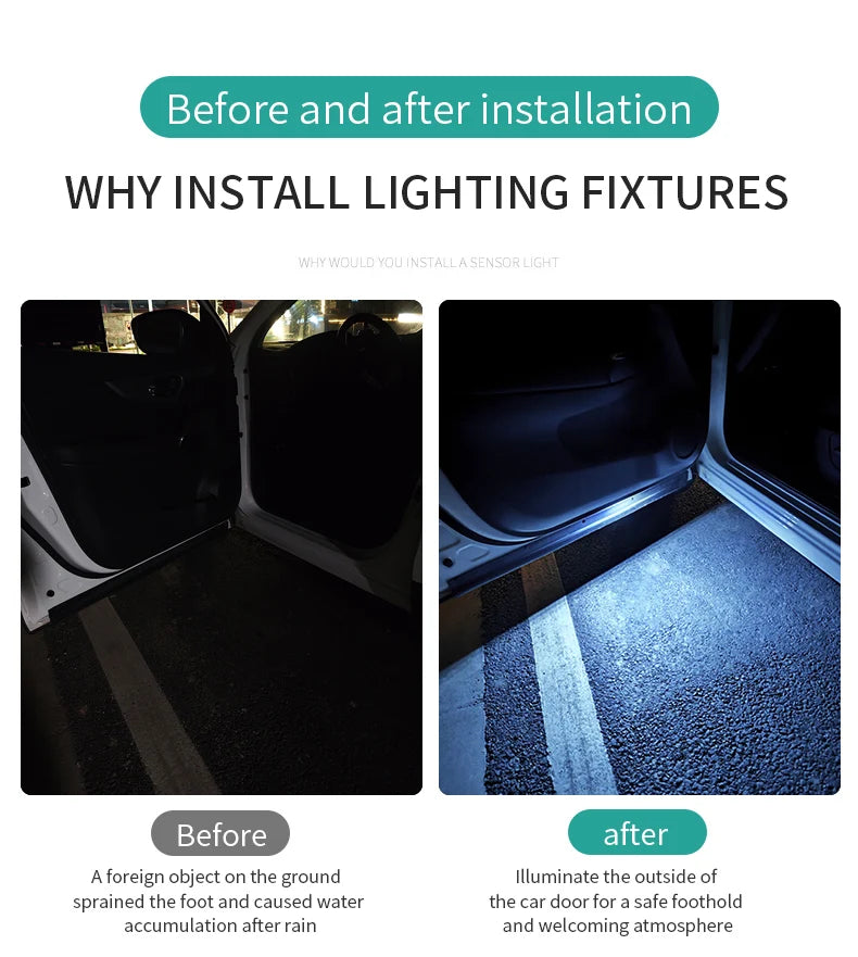 2Pcs Car LED Door Lights RGB Led Wireless Door Warning Lights USB Welcome Door Sill Projector Magnetic Auto Ambient Lamp Puddle