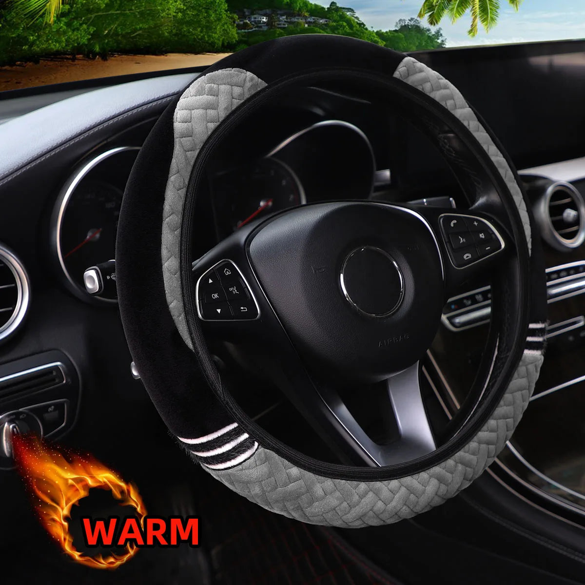 Super soft plush ear winter warm-hand car rimless steering wheel cover suitable for 14.5 - 15 inch car accessories for women