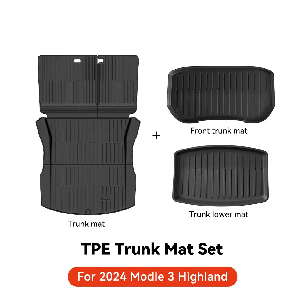 YZ TPE Car Floor Mats for Tesla Model 3 Y Highland Juniper 2019-2025 Luggage Mat Set Four Seasons Waterproof Anti-slip Trunk Mat