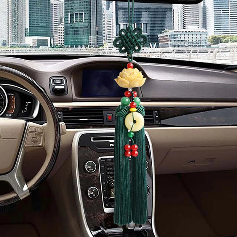 Car Good Luck Lotus Pendant Fashion Car Interior Decora Ornaments Rearview Mirror Pendant Ping An Buckle Chinese Knot Decoration